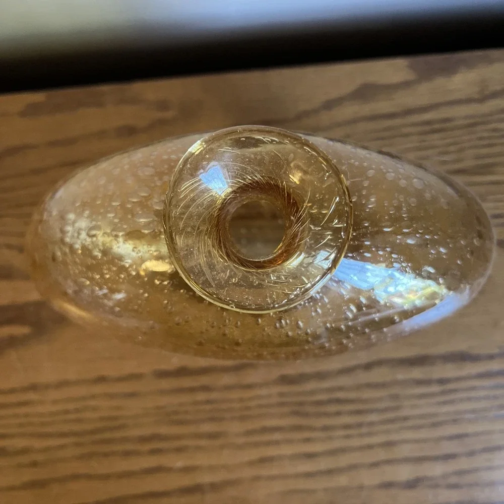 Vintage Bubble Glass Vase Amber Yellow Art Glass Contemporary MCM